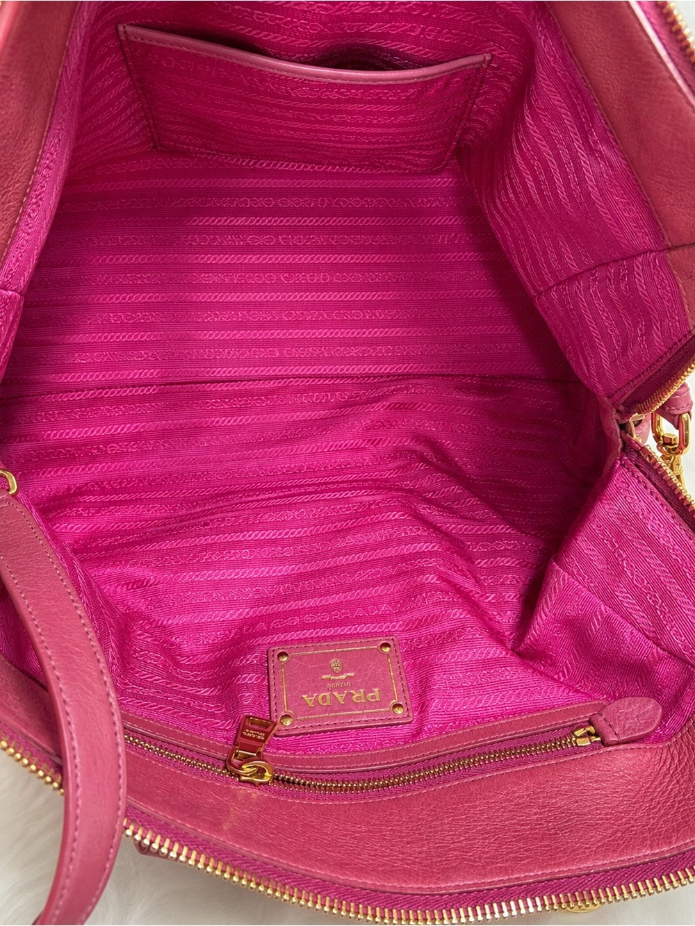 Prada Vitello Shine Leather Satchel Antique Pink Shoulder Handbag - Picture 10 of 15